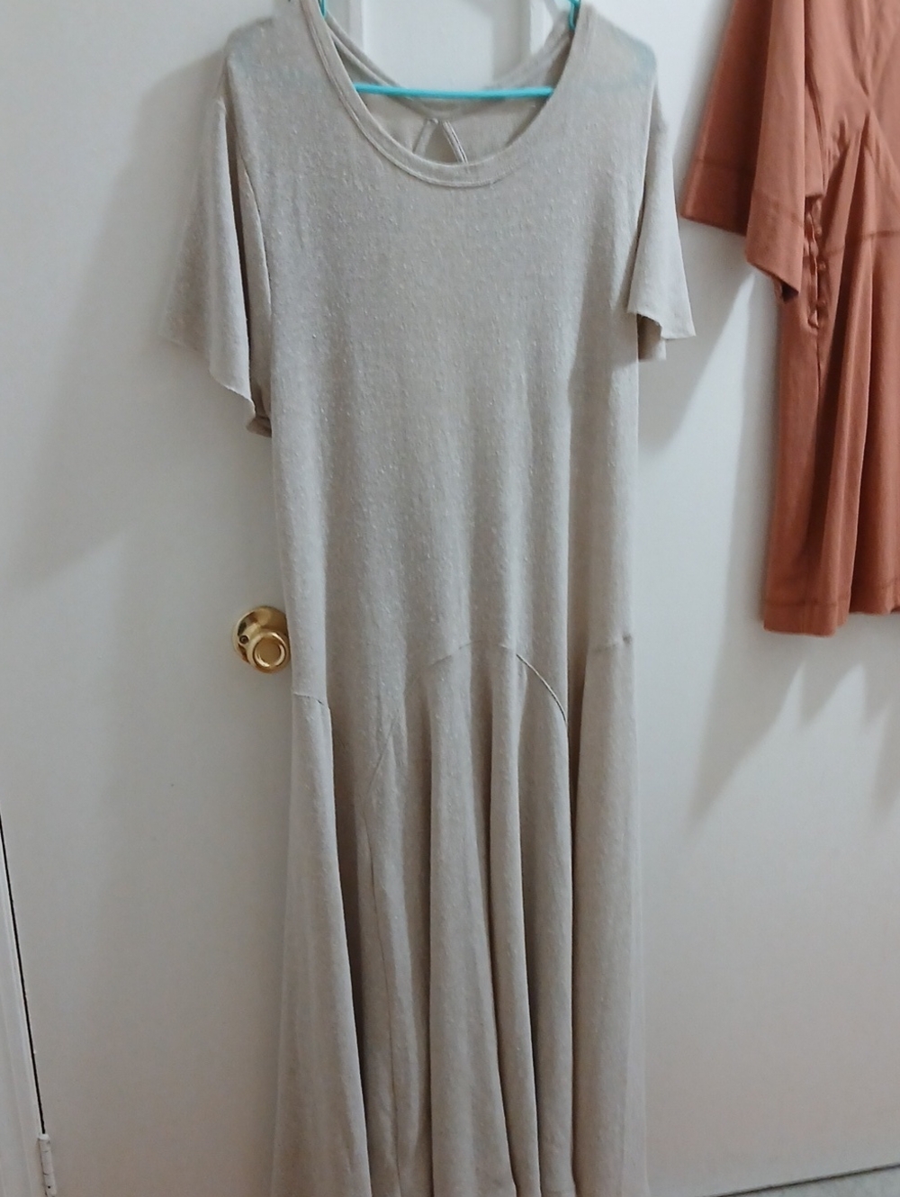 Neutral Beige Maxi Dress with Short Sleeves